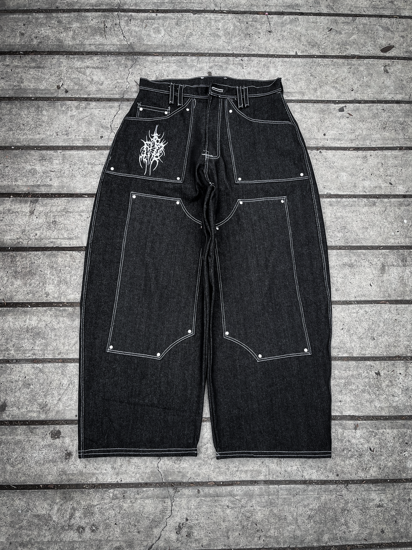 Baggy Jean "RAW - DOUBLE KNEE BLACK"