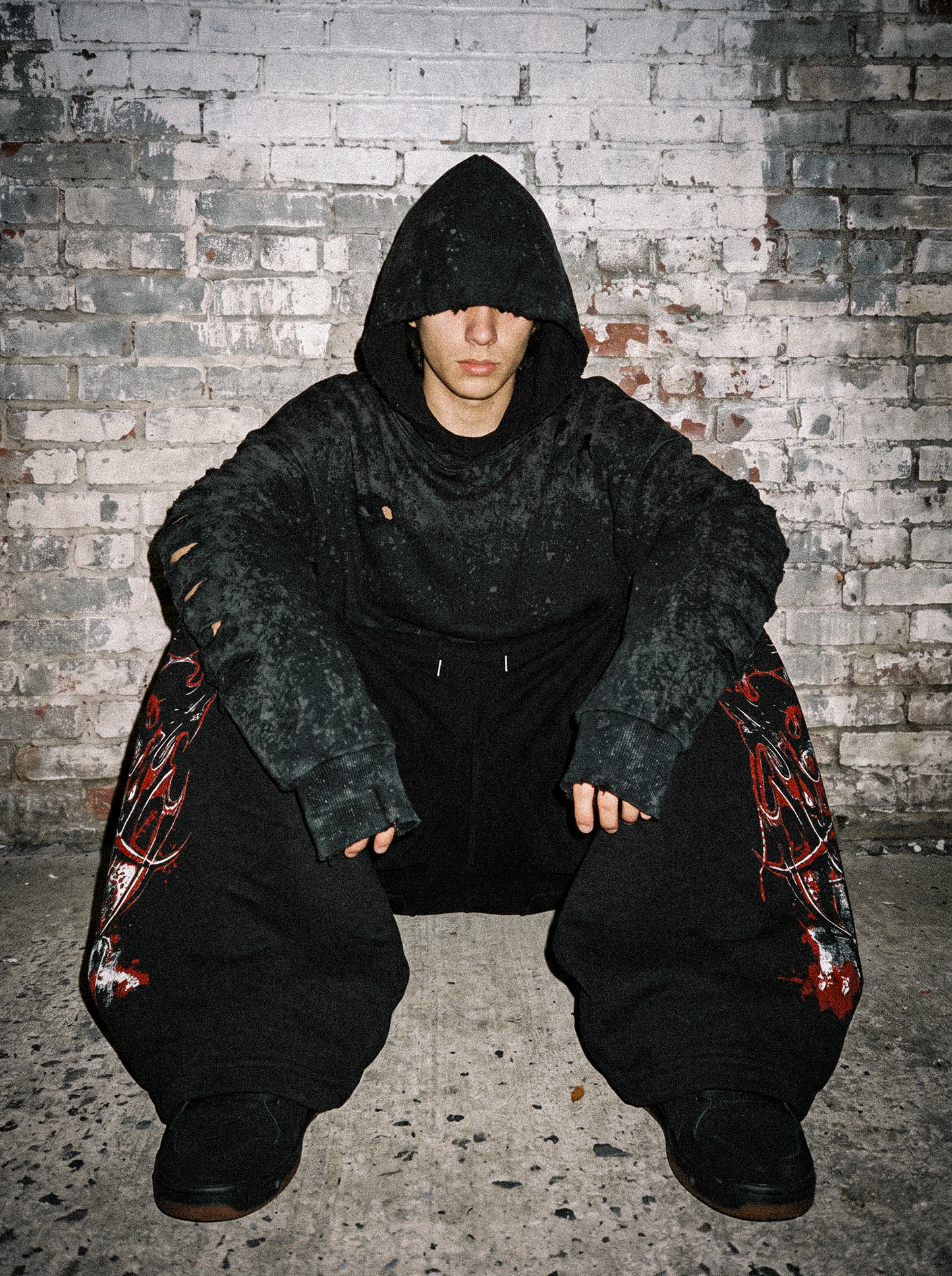 Hoodie Distresse Black Washed
